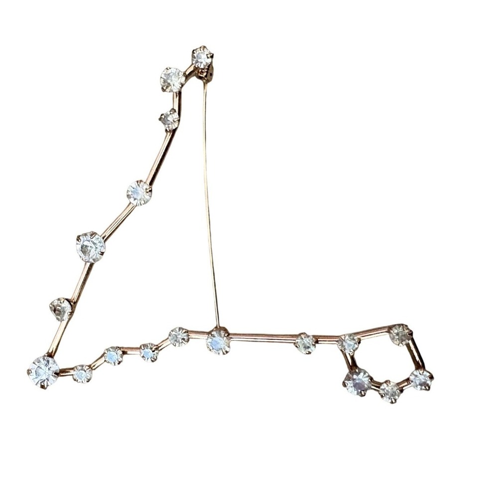 Pisces Constellation Brooch Rose Gold Tone Rhinestone‎ Zodiac Pin Statement